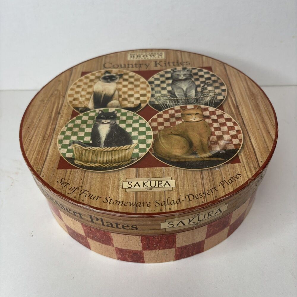 VTG 1995 David Carter Brown Country Kitties Salad/Dessert Plates Set of 4 Sakura